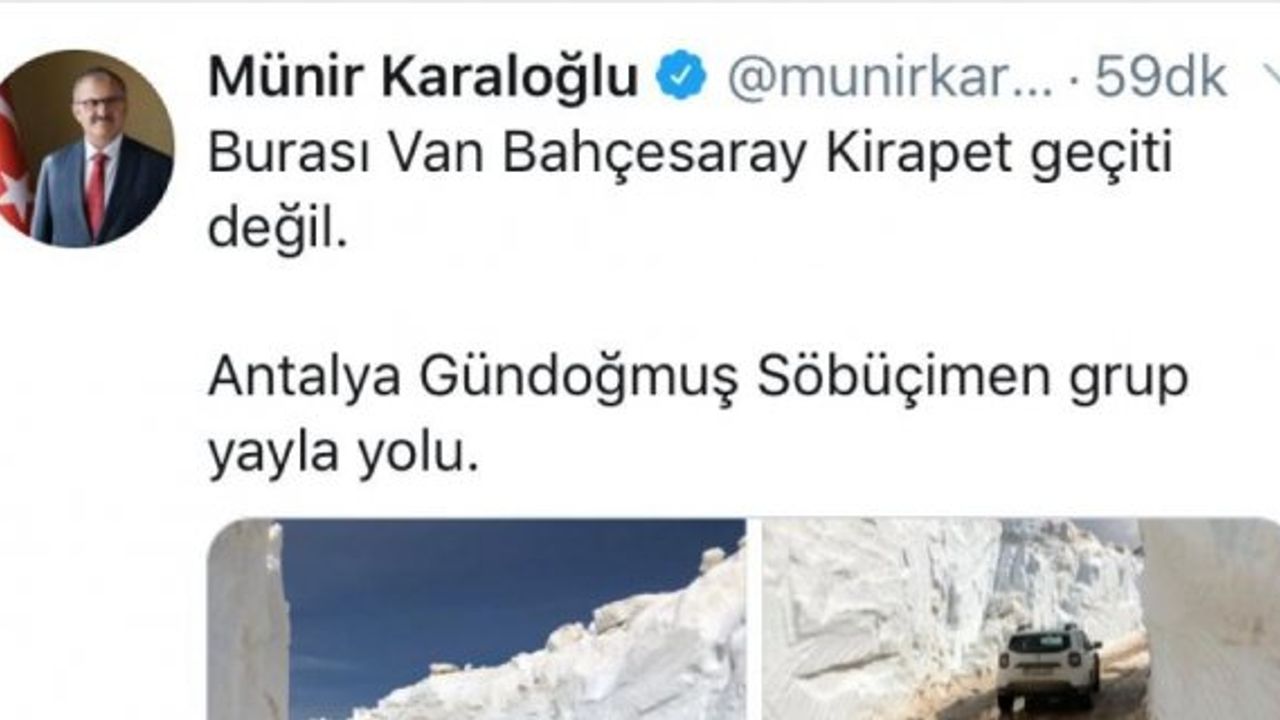 Antalya Valisi Karaloğlu'ndan "Burası Van değil, Antalya" paylaşımı